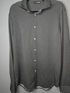 Murano Large Slim Fit Performance Dress Shirt Black White Geometric Stretch